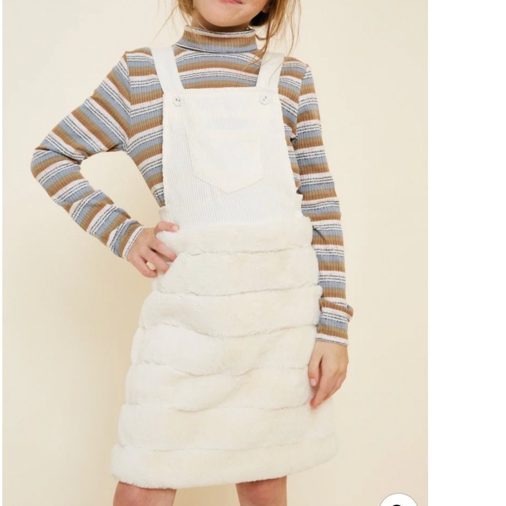 Hayden Girls Off‎ White Corduroy Faux Fur Overall Pinafore Dress Size Large NWT